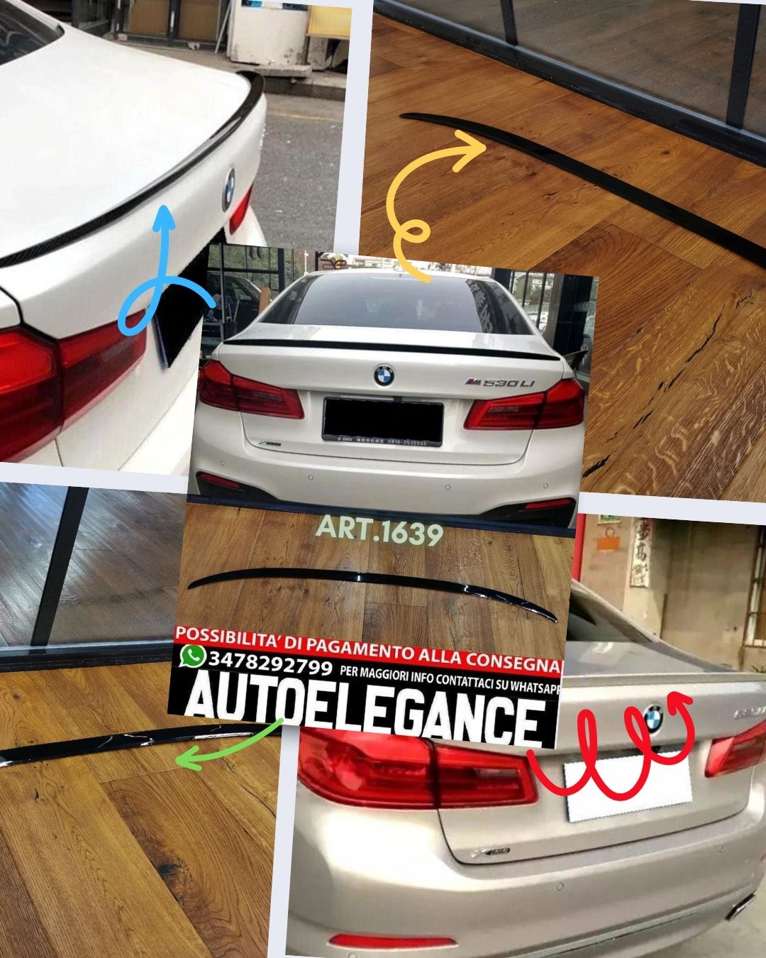 SPOILER ADATTO PER BMW SERIE 5 G30 2017+ LOOK MSPORT NERO LUCIDO DESIGN SPORTIVO