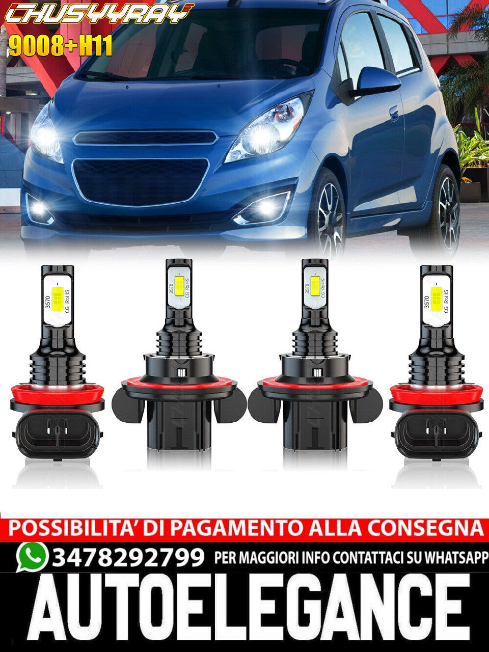 For Chevy Spark 2013-2015 6000K 4pc LED High/Low Fog Lights Bulbs with 