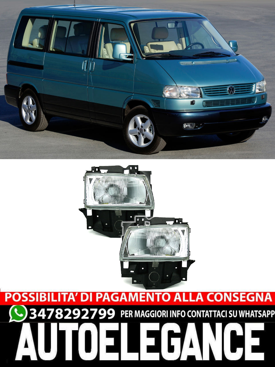 Set of headlights + halogen indicators left + right for VW T4 96-03 