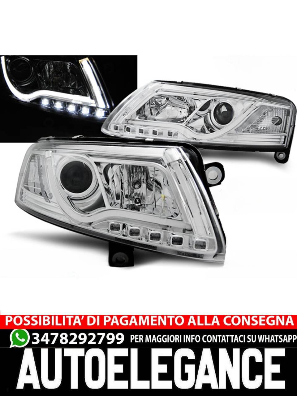 FARI ALLO XENO TUBO LUCE DRL CROMATO per AUDI A6 C6 04-08