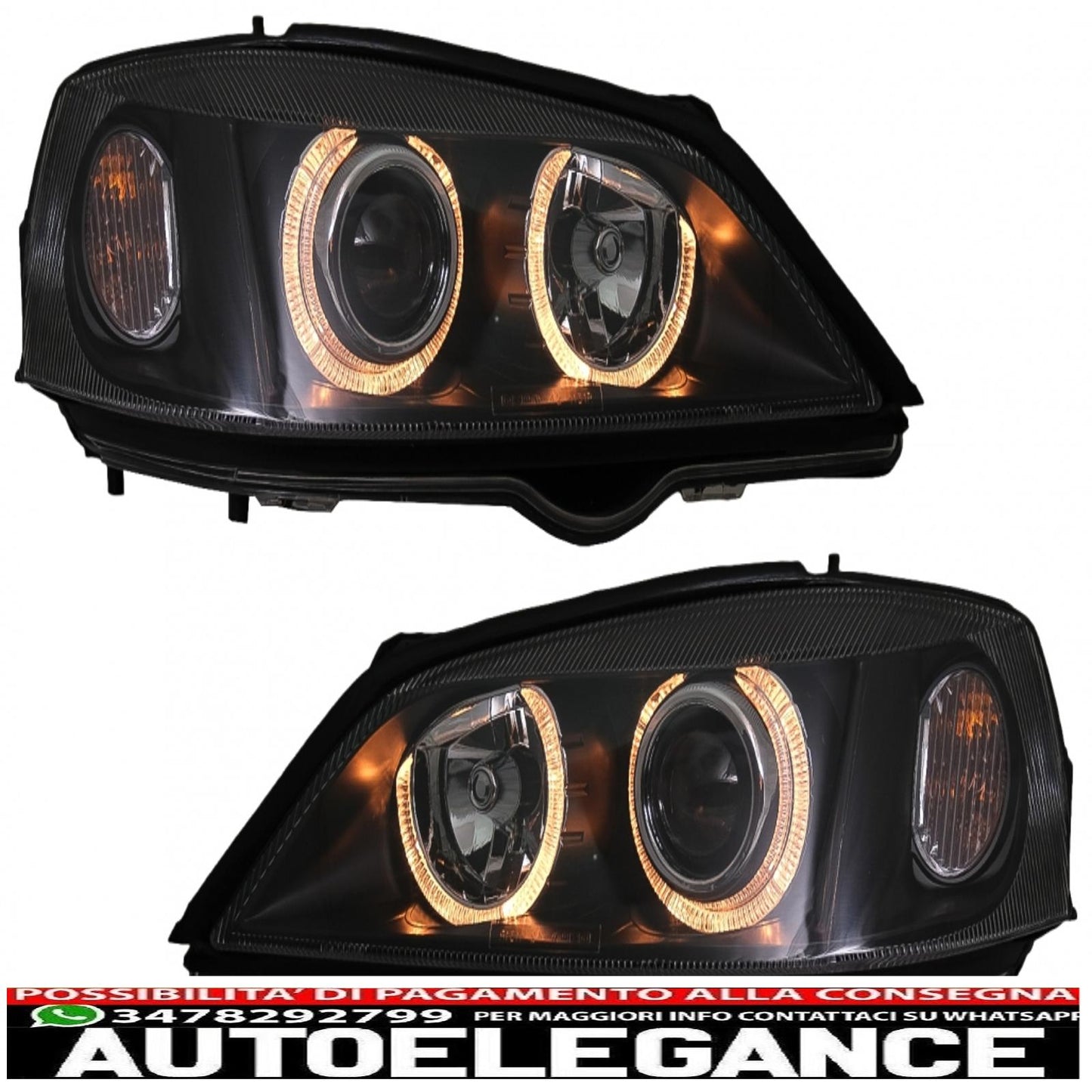 black angel eye headlights with front grille without badge for opel vauxhall astra g (1998-2004) left or right hand drive 