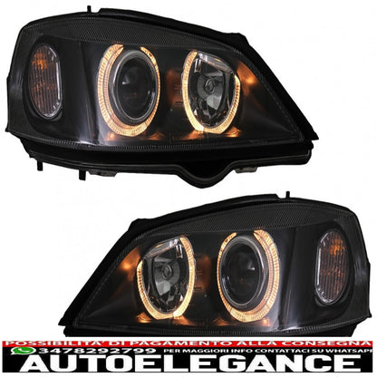 black angel eye headlights with front grille without badge for opel vauxhall astra g (1998-2004) left or right hand drive 