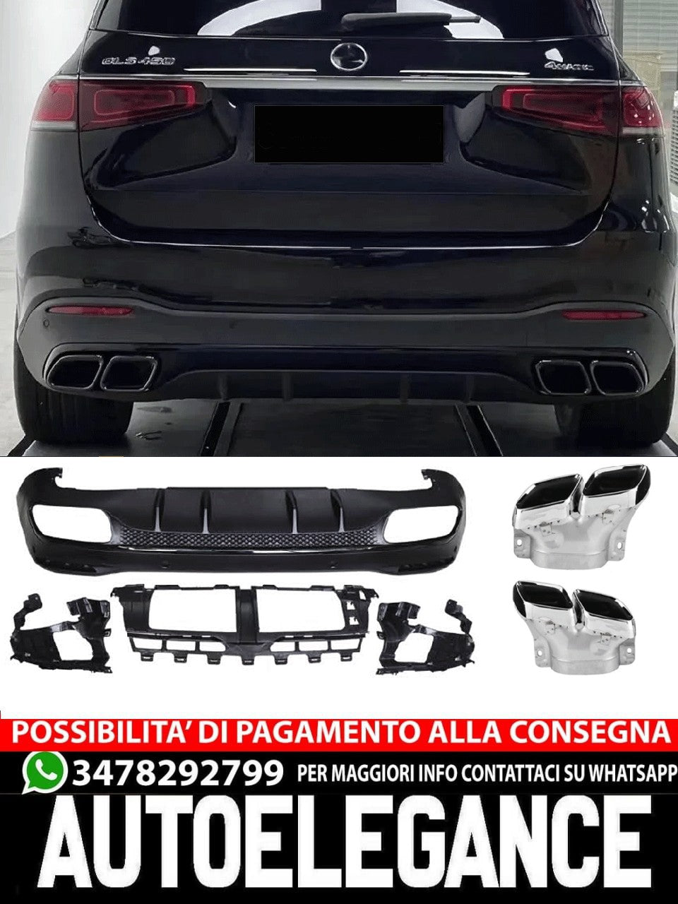 For Mercedes X167 GLS Diffuser + Bumper Exhaust 2X2 (CHROME) 63 AMG OPTICS 