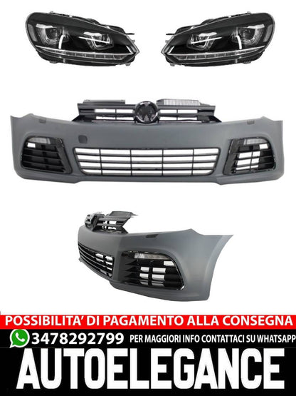 Paraurti anteriore adatto per VW Golf VI 6 (2008-2013) R20 Look con fari 3D LED
