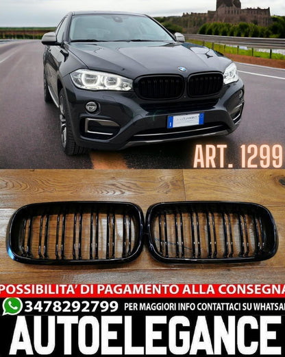 GRIGLIA ADATTA PER BMW X5 F15 X6 F16 2013-2018 DOPPIA FASCIA LOOK NERO LUCIDO