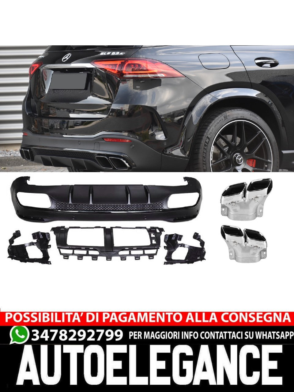 Per Mercedes W167 GLE SUV Diffusore + Paraurti 2X2 (CROMATO) 63 OTTICA AMG