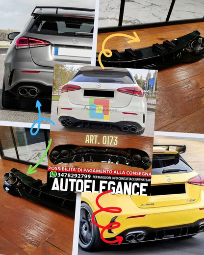 DIFFUSORE ADATTO PER MERCEDES CLASSE A W177 AMG + TERMINALI NERI LOOK A45S