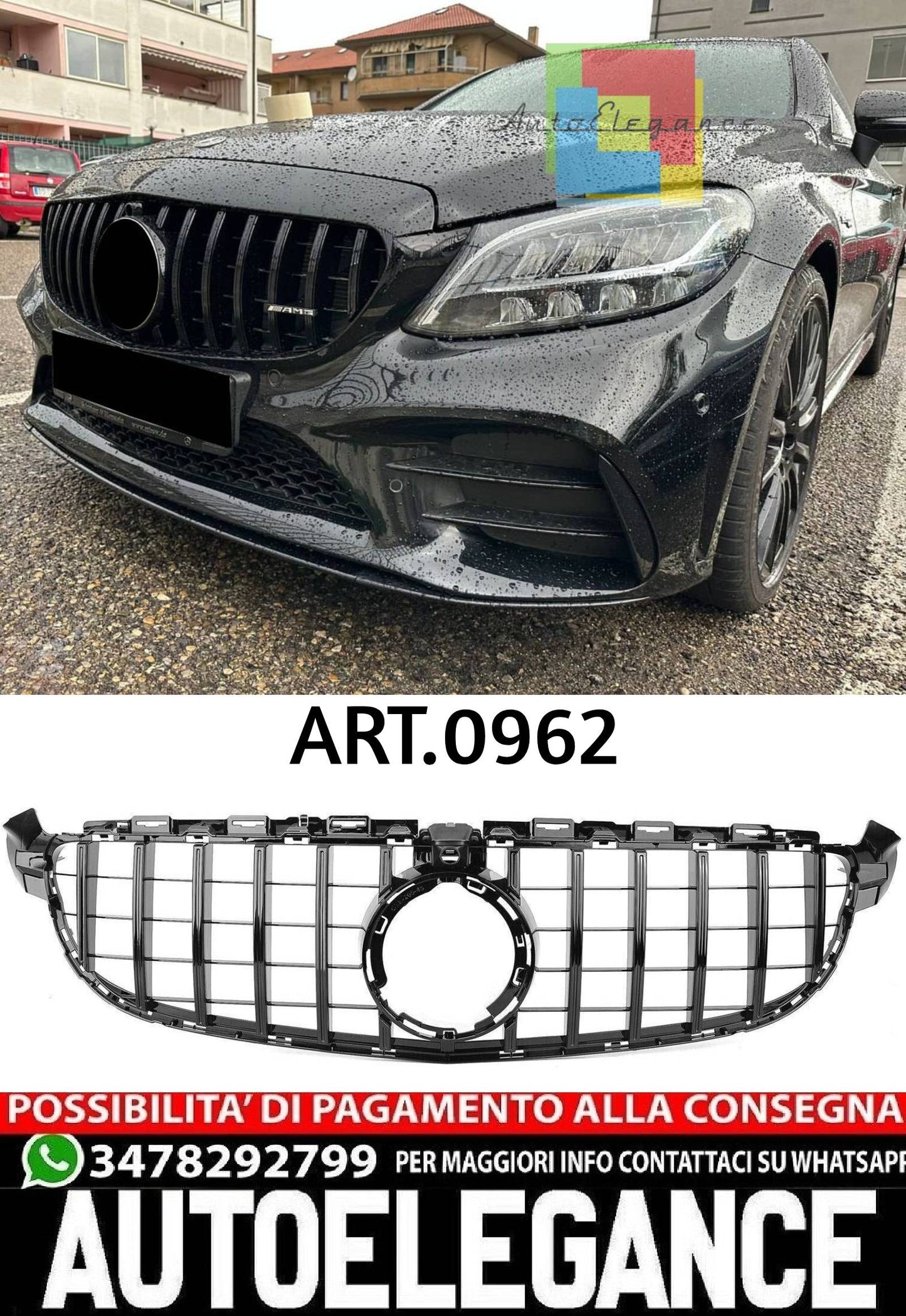 GRILLE SUITABLE FOR MERCEDES C CLASS W205 LIFT 2019-2021 SPORTY LOOK BLACK 