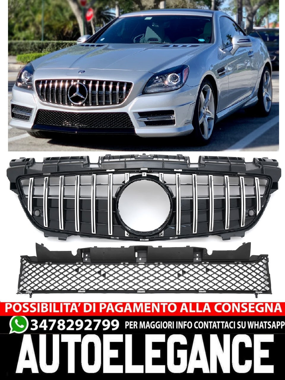 GRIGLIA + STEMMA DATTO PER Mercedes R172 SLK 2011-2015 LOOK PANAMERICANA GT (PROMO)