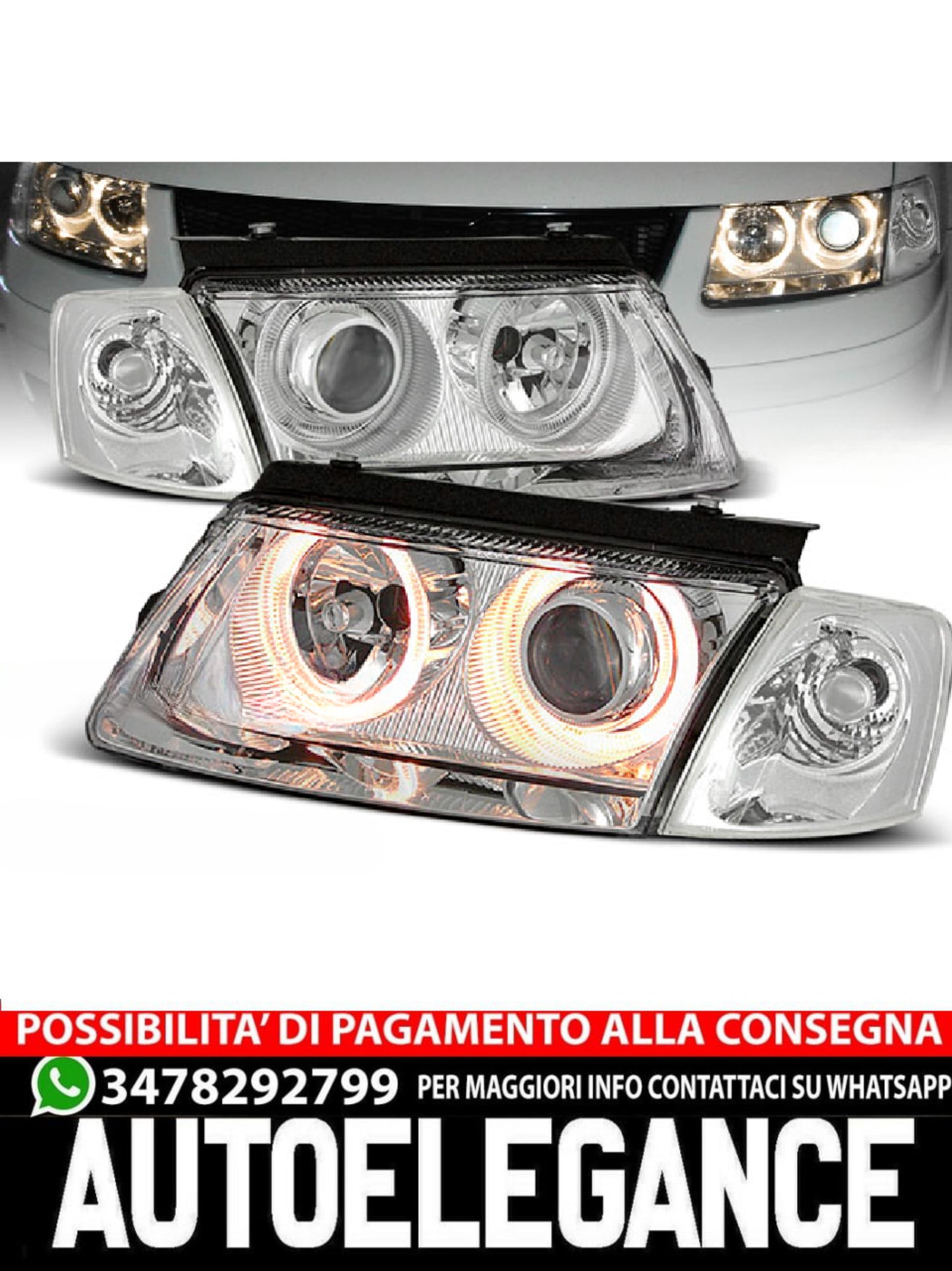 FARI ANTERIORI ANGEL EYES CROMATI adatti  per VW PASSAT B5 3B 11.96-08.00