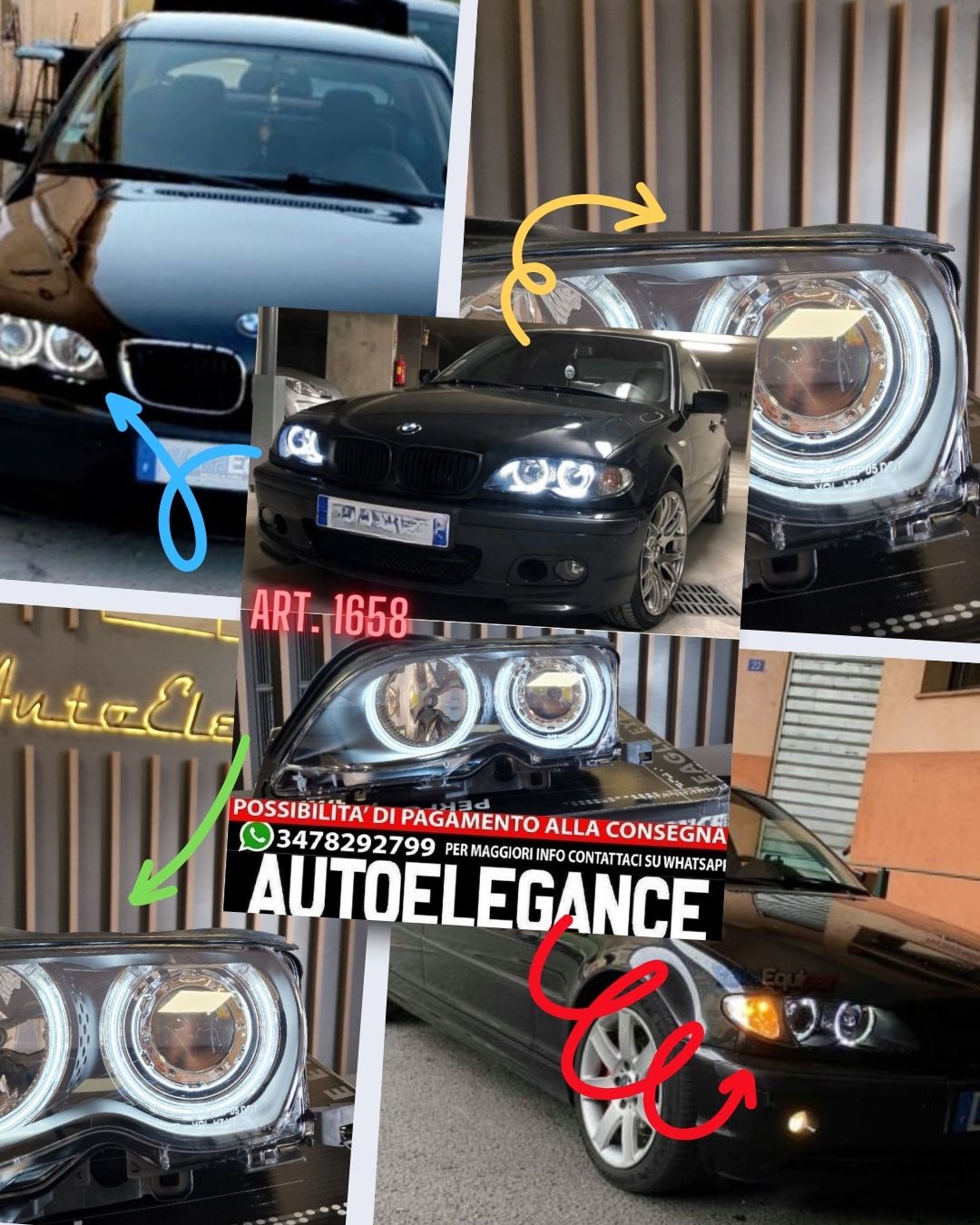 FARI ADATTI PER BMW SERIE 3 E46 2001-2005 ANGEL EYES + DOPPIO KIT LED