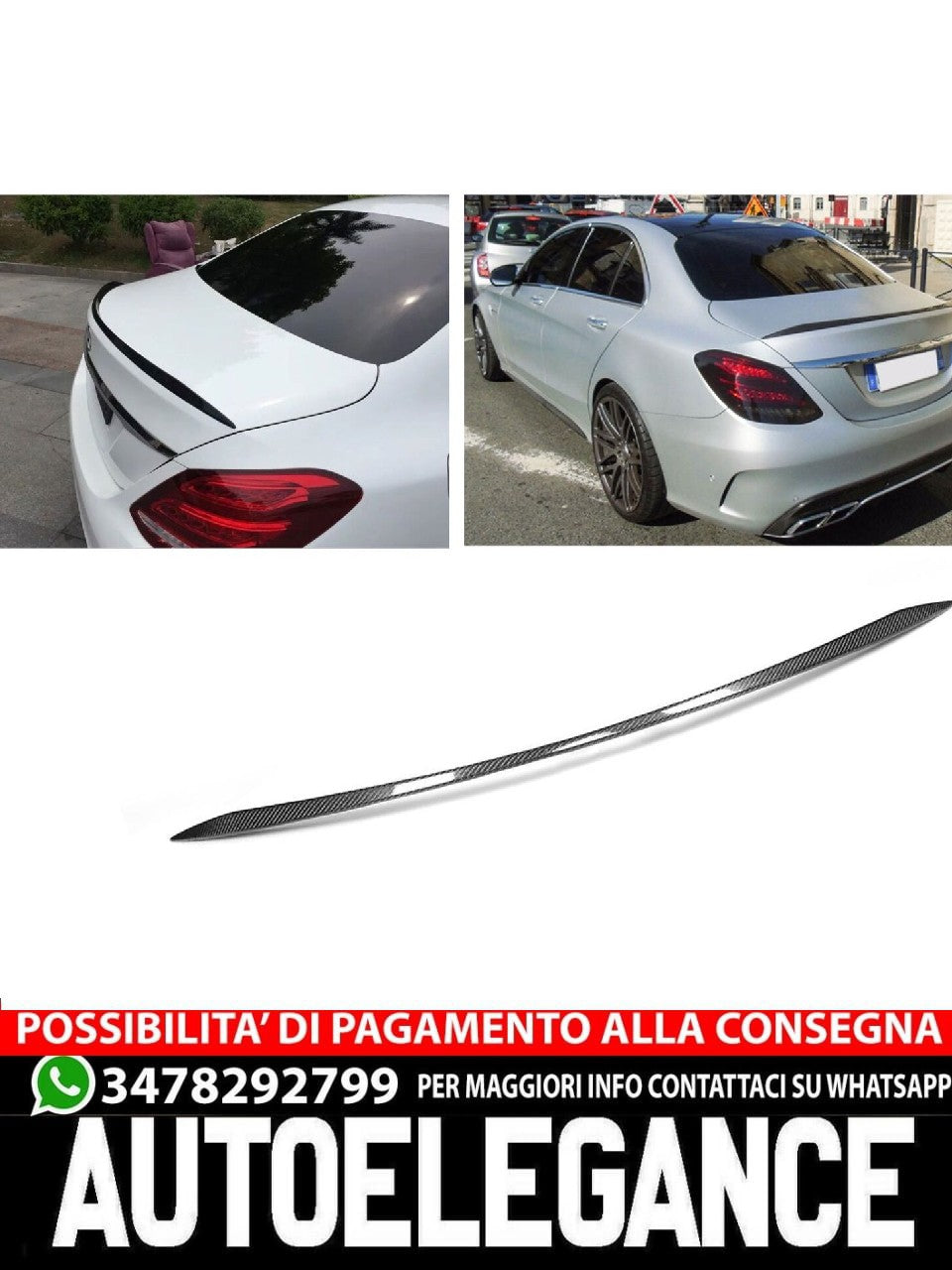 Adatto per MERCEDES W205 CLASSE C SPOILER POSTERIORE LABBRO OTTICO CARBONIO