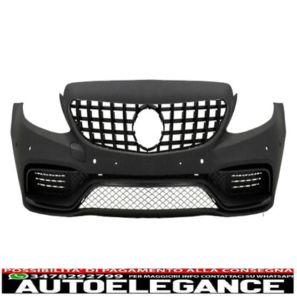 paraurti anteriore adatto per mercedes classe c c205 a205 coupe cabriolet (2014-2019) griglia anteriore gt-r panamericana con spoiler per bagagliaio e paraurti posteriore diffusore a mantovana design c63s punte argentate