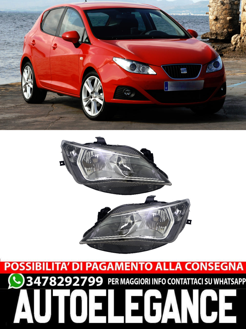 Headlight set for Seat Ibiza 4 6J 12-15 Chrome Twin Sport H7 