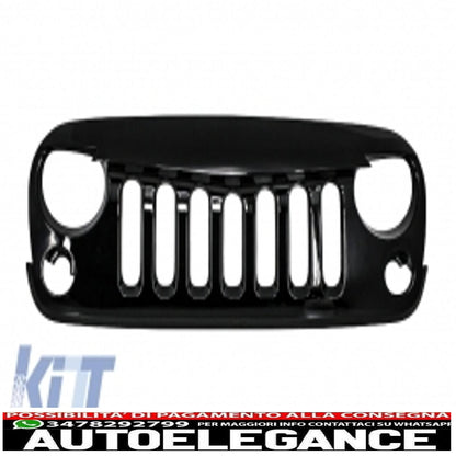 montaggio della griglia centrale griglia anteriore adatta per jeep wrangler / rubicon jk (2007-2017) design arrabbiato uccello nero pianoforte con fari bi-xeno nascosti