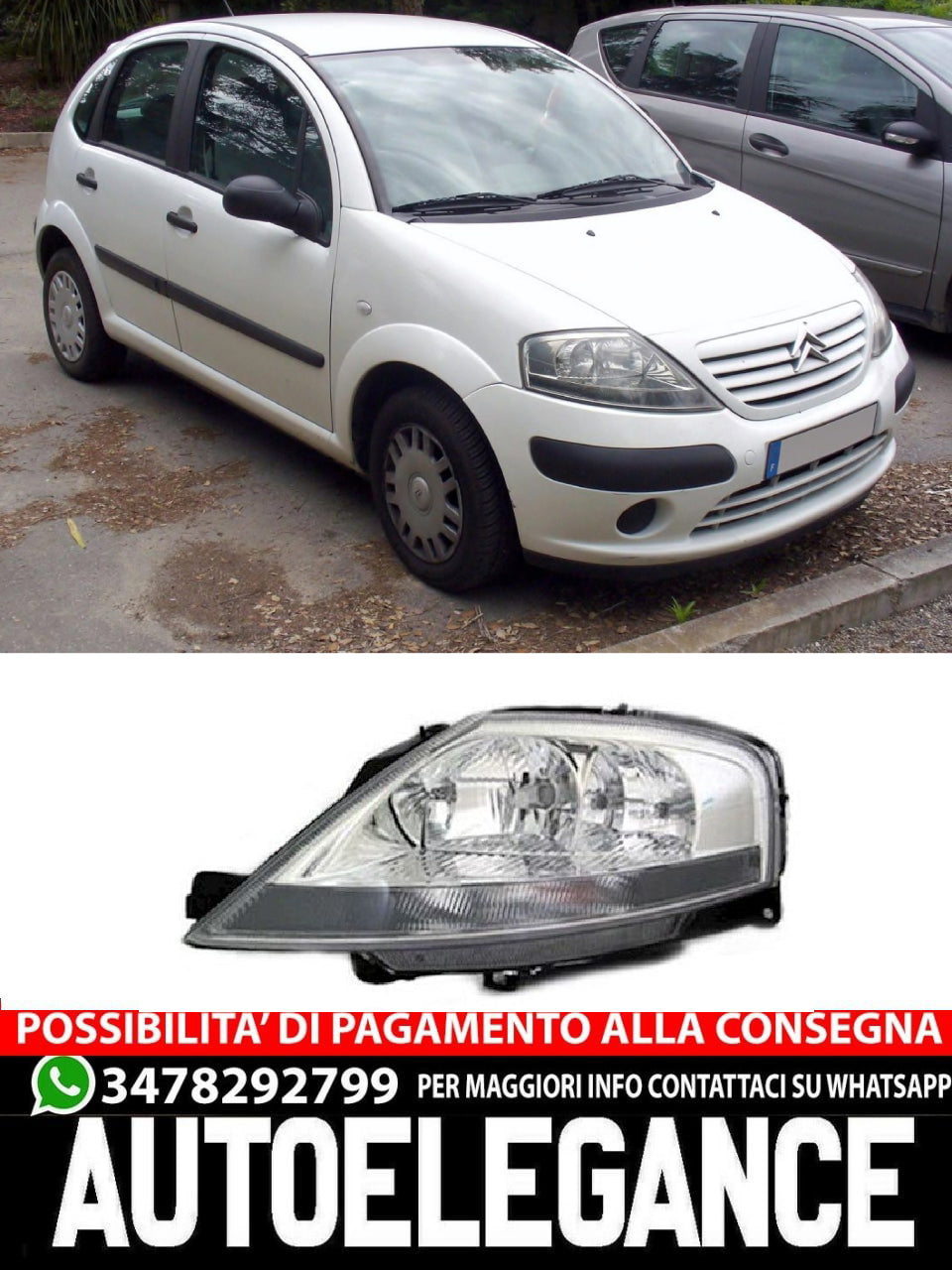 Faro anteriore sinistro per Citroen C3 FC 2002- H1 H7 incl. motore elettr. LWR
