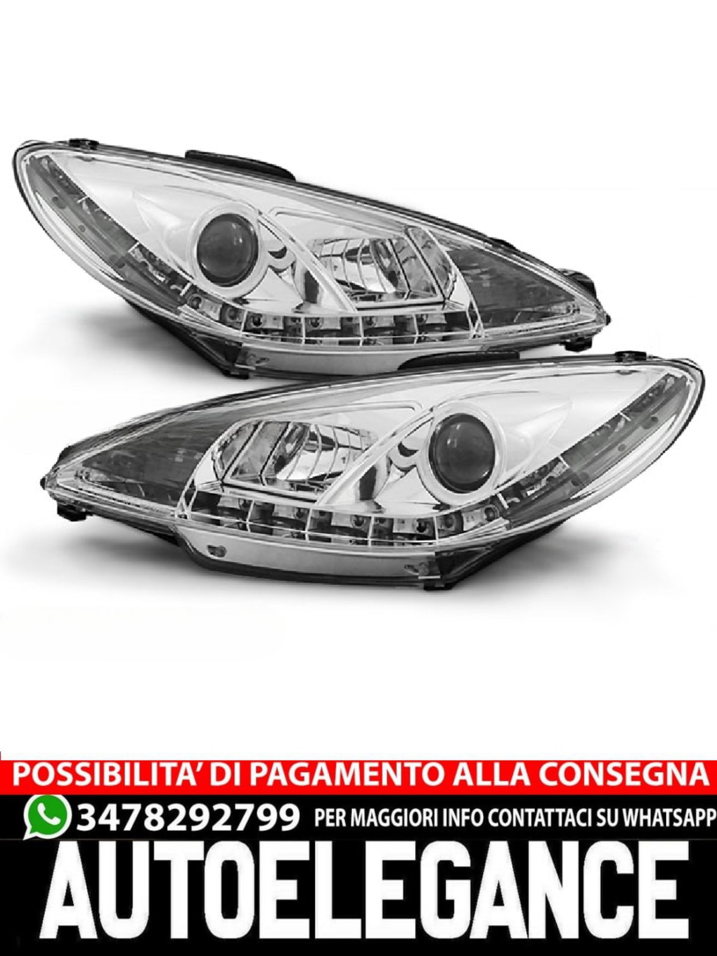 FARI DAYLIGHT CROMATI ADATTI COMPATIBILI PER PEUGEOT 206 10.98-02