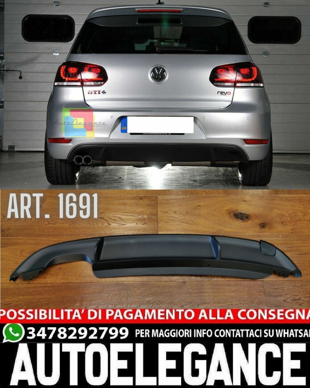 DIFFUSORE ADATTO PER VW GOLF 6 MK6 2008-2012 LOOK GTI NERO OPACO DESIGN SPORTIVO