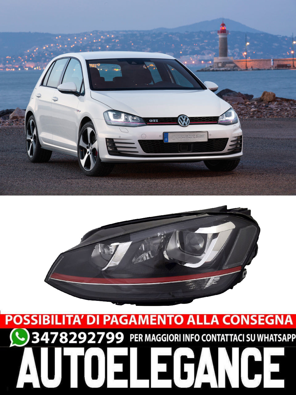 Left Front Headlights for VW Golf 7 2012-2017 Xenon D3S H7 LWR Engine 