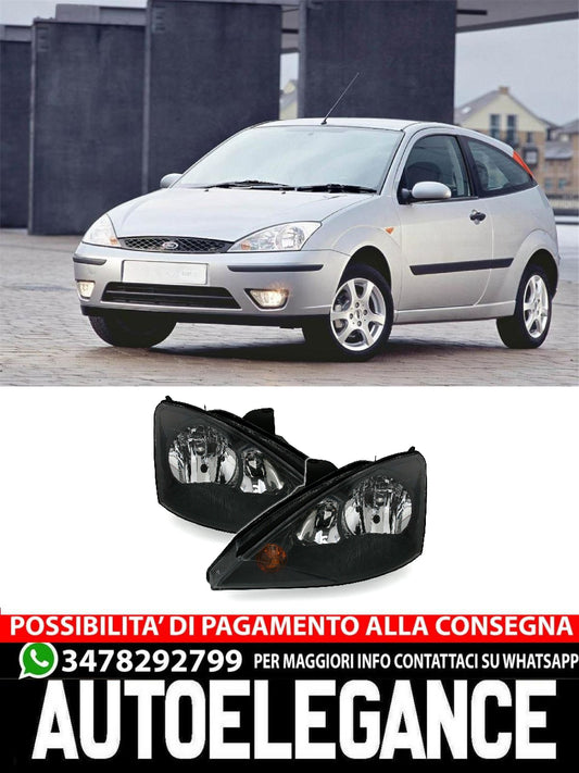 Left + Right Black Headlight Set for Ford Focus 1 2001-2004 MK1 