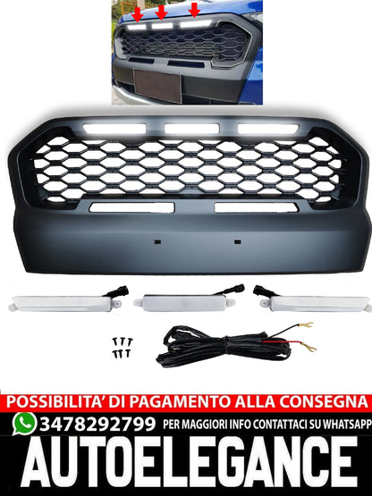 Griglia a nido d'ape Sport nera con LED per Ford Ranger T7 16-19 2.2 3.2