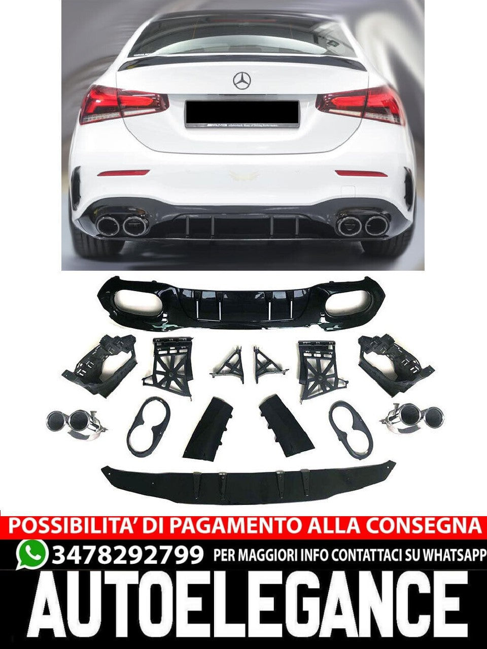 Per Mercedes Classe A V177 Diffusore berlina + Paraurti (CROMATI) 2X2 OTTICA AMG