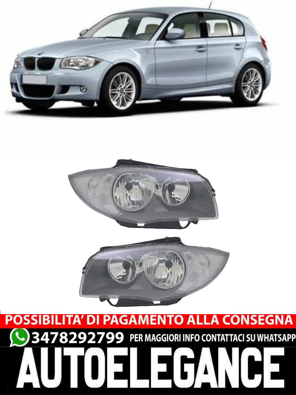 Headlights for BMW E81 E82 E87 E88 1 Series from 2009 - Set for Black H7 Halogen before 