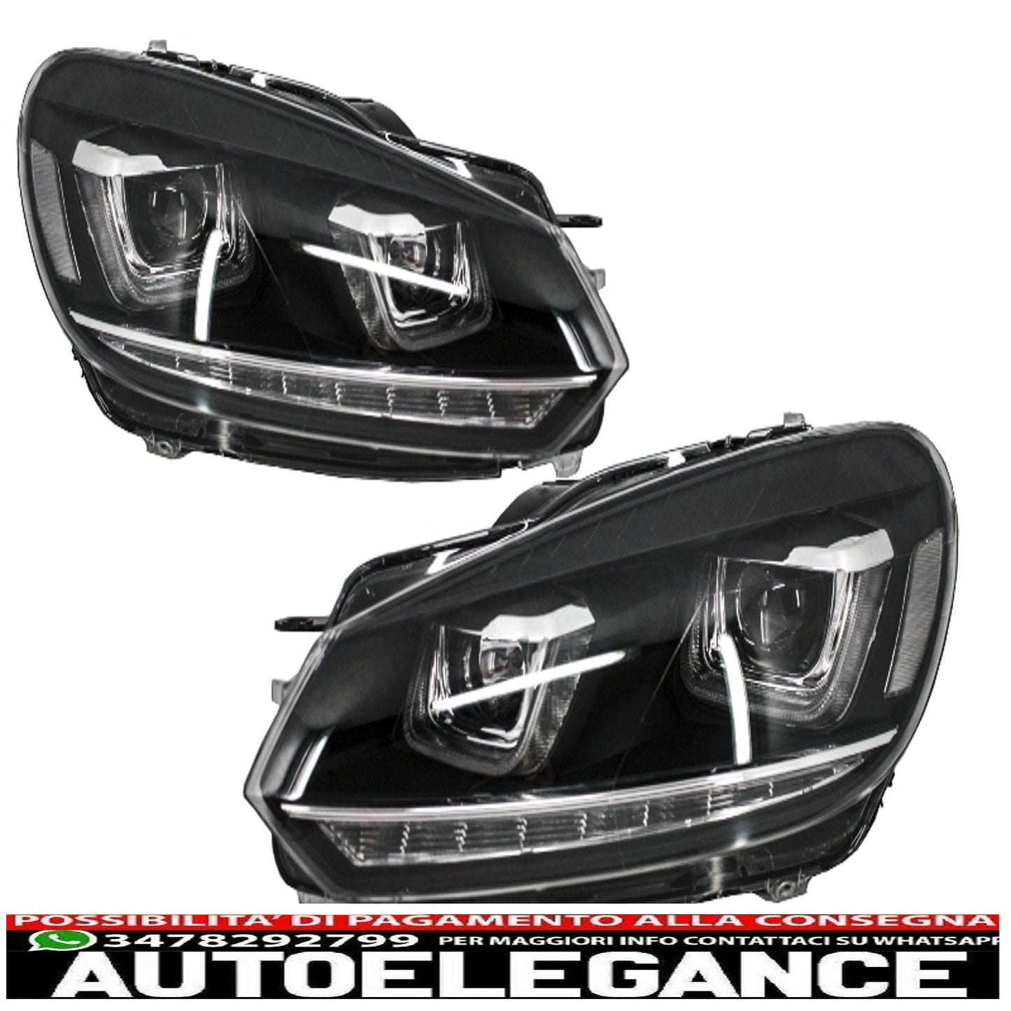fari anteriori dx cromati con fanali posteriori full led adatti per vw golf 6 vi (2008-2013) luci di svolta a led scorrevoli r20 u-design