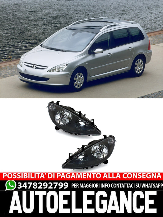 Headlight Set for Peugeot 307 2000-2005 Black Clear Glass with Fog H1 H7 