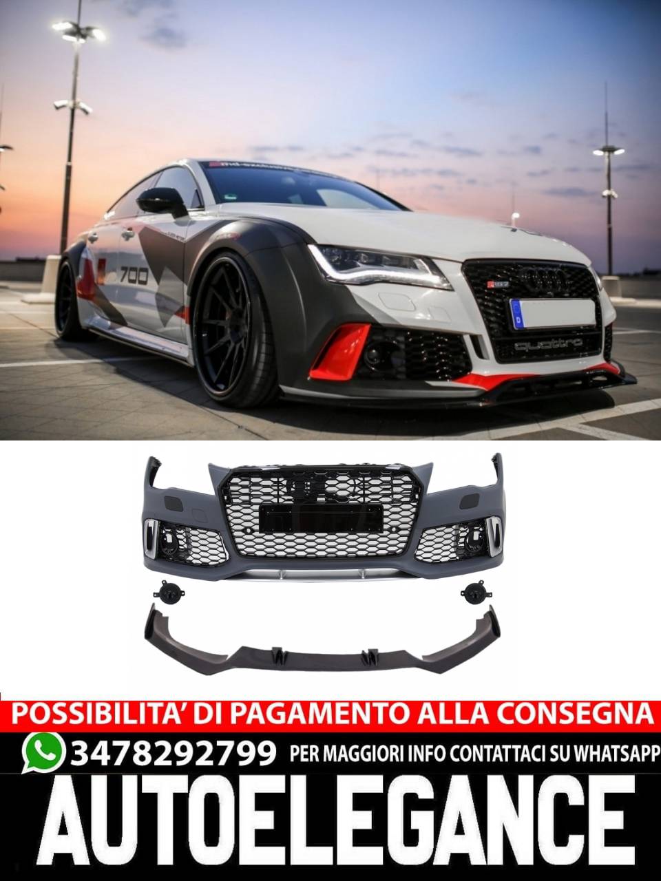 Paraurti anteriore con spoiler adatto per Audi A7 4G Pre-Facelift (2010-2014)