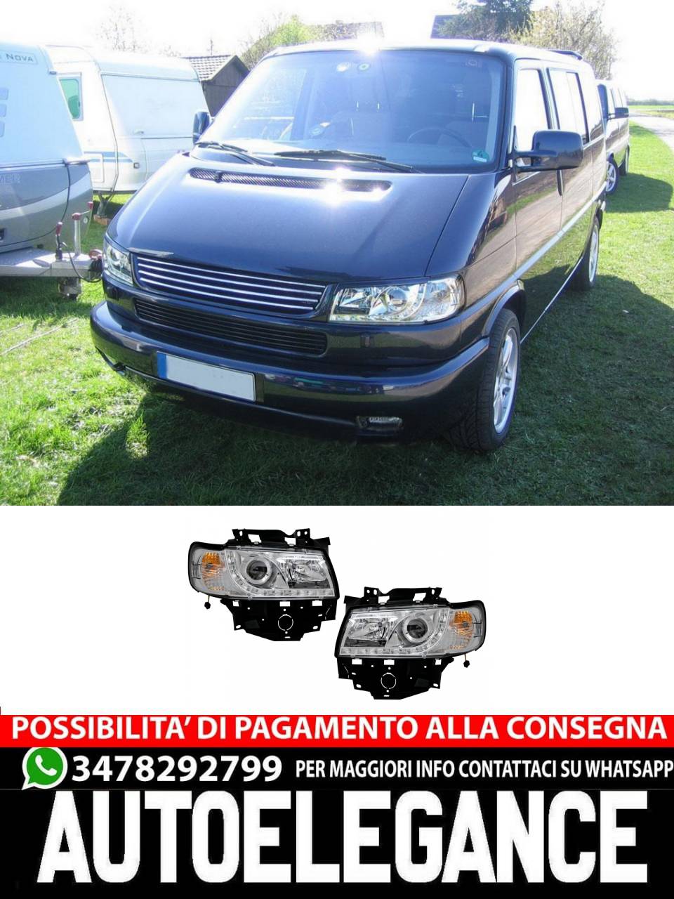 Fari anteriori Daylight adatto per VW T4 Transporter Naso Lungo (1996-2003) LED