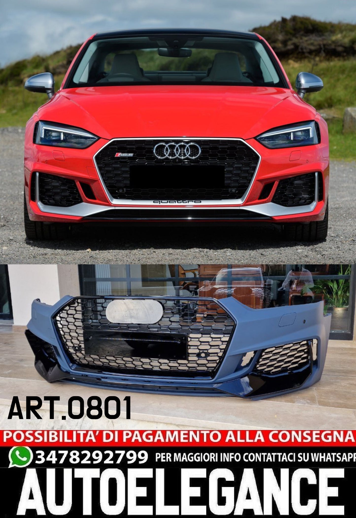 PARAURTI ANTERIORE ADATTO PER AUDI A5 F5 2016-2019 LOOK RS5 DESIGN SPORTIVO