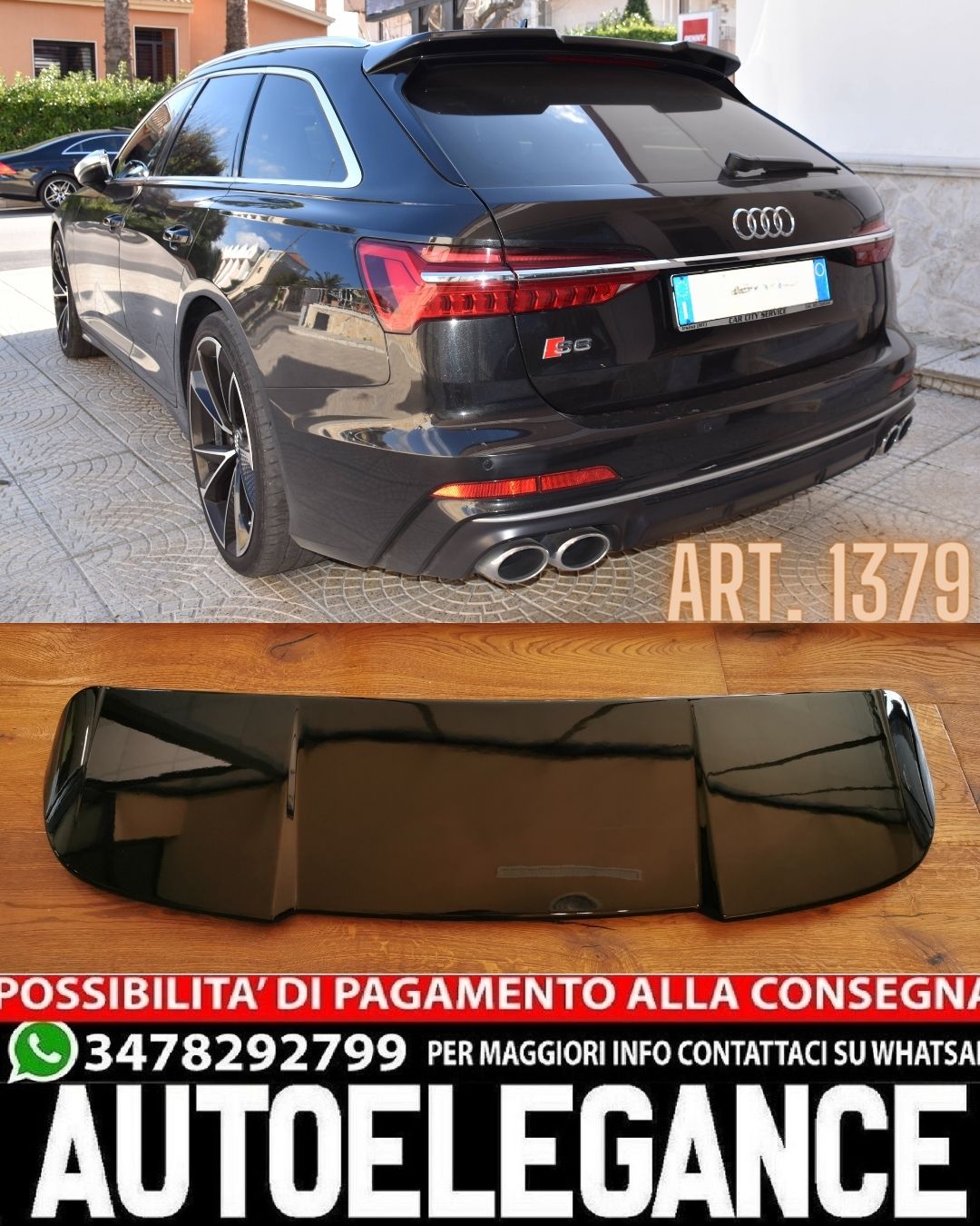 SPOILER TETTO ADATTO PER AUDI A6/S6 C8 AVANT 2018+ LOOK RS6 NERO LUCIDO