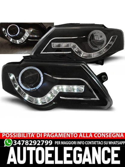 FARI ANTERIORI DAYLIGHT NERO per VW PASSAT B6 3C 03.05-10