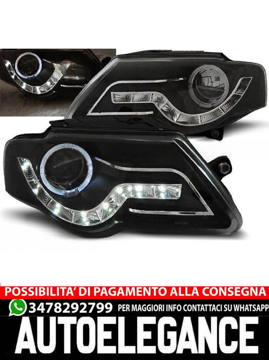 FARI ANTERIORI DAYLIGHT NERO per VW PASSAT B6 3C 03.05-10