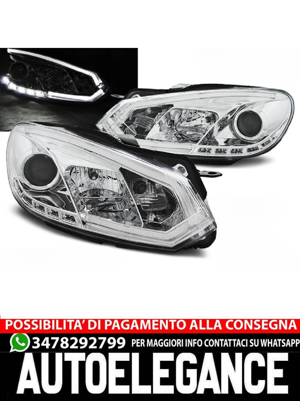 TUBO FARI DRL CROMATO per VW GOLF 6 10.08-12