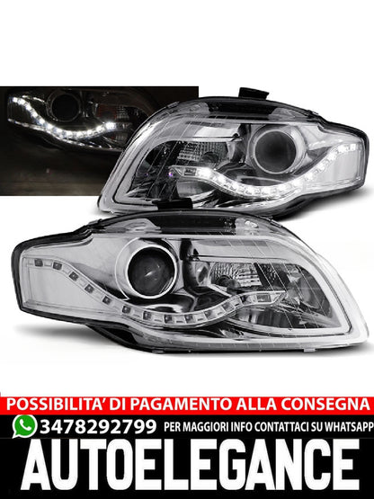 FARI ANTERIORI DAYLIGHT CHROME ADATTI COMPATIBILI per AUDI A4 B7 11.04-03.08