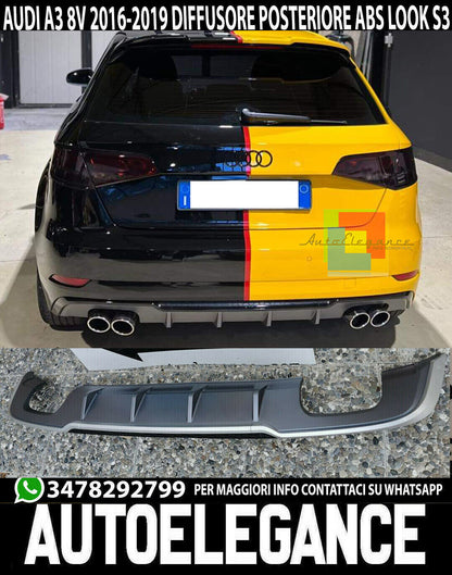 ESTRATTORE PER AUDI A3 8V 2016-2019 SPORTBACK SPOILER POSTERIORE S3 DIFFUSORE