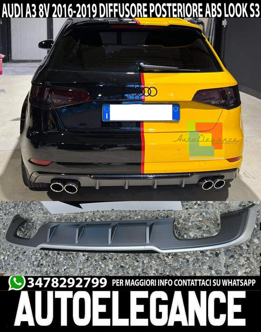 ESTRATTORE PER AUDI A3 8V 2016-2019 SPORTBACK SPOILER POSTERIORE S3 DIFFUSORE