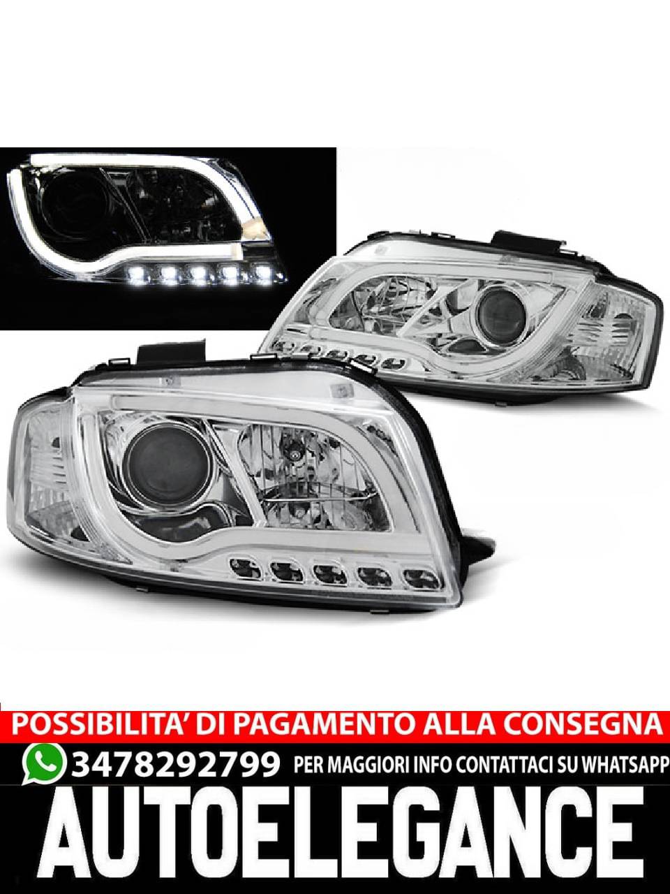 CHROME DRL HEADLIGHT TUBE for AUDI A3 8P 05.03-03.08 