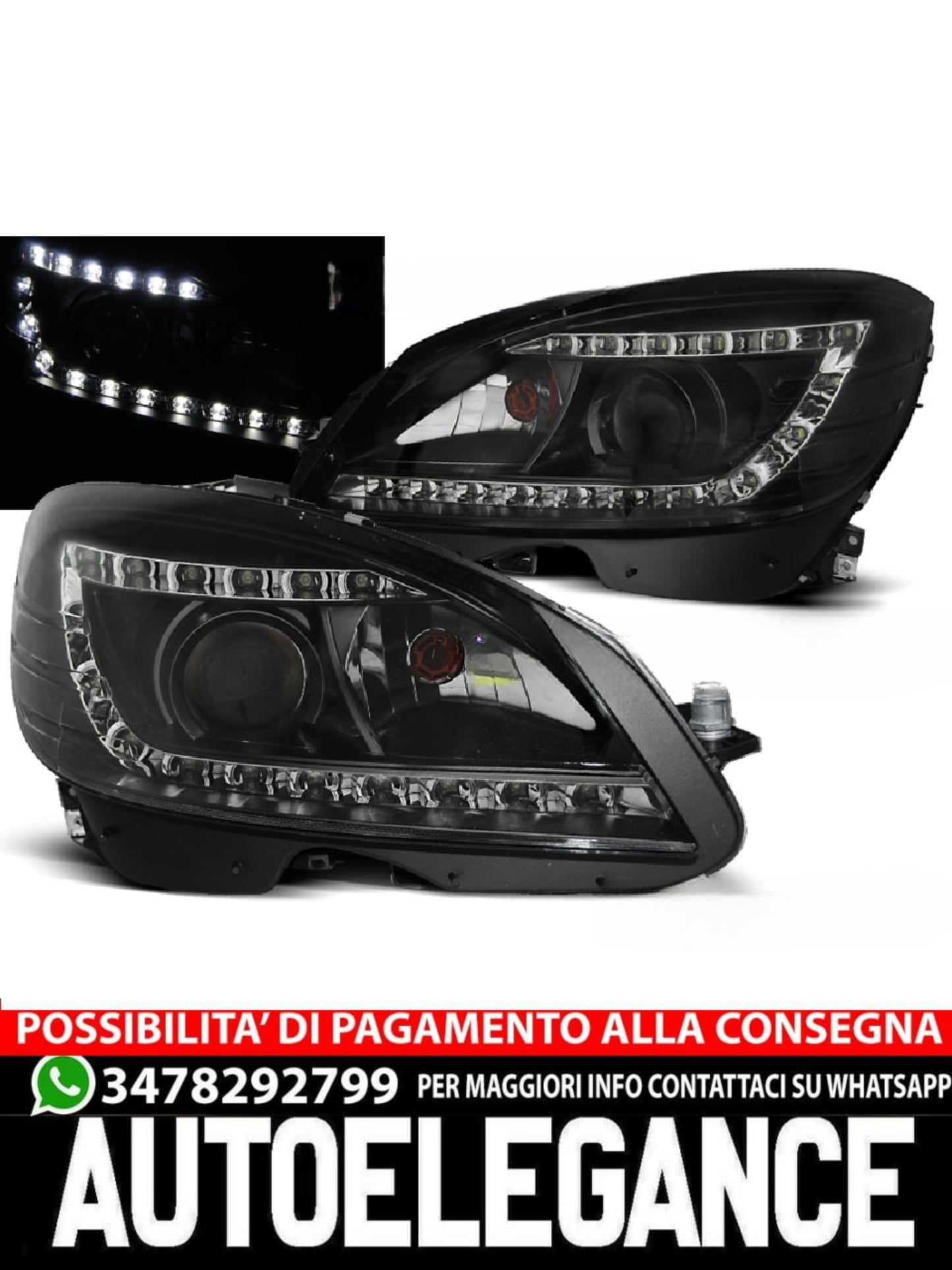 BLACK DAYLIGHT XENON HEADLIGHTS SUITABLE COMPATIBLE for MERCEDES W204 07-10 
