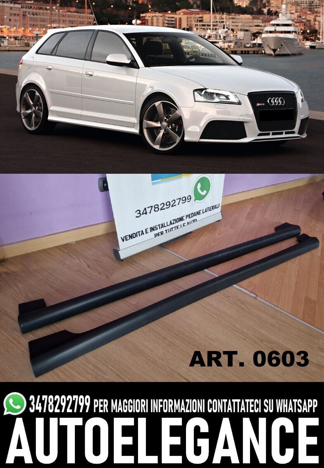COPPIA MINIGONNE SOLO PER AUDI A3 8P 2004-2012 5 PORTE SPORTBACK LOOK RS3 0603 AUTOELEGANCERICAMBI