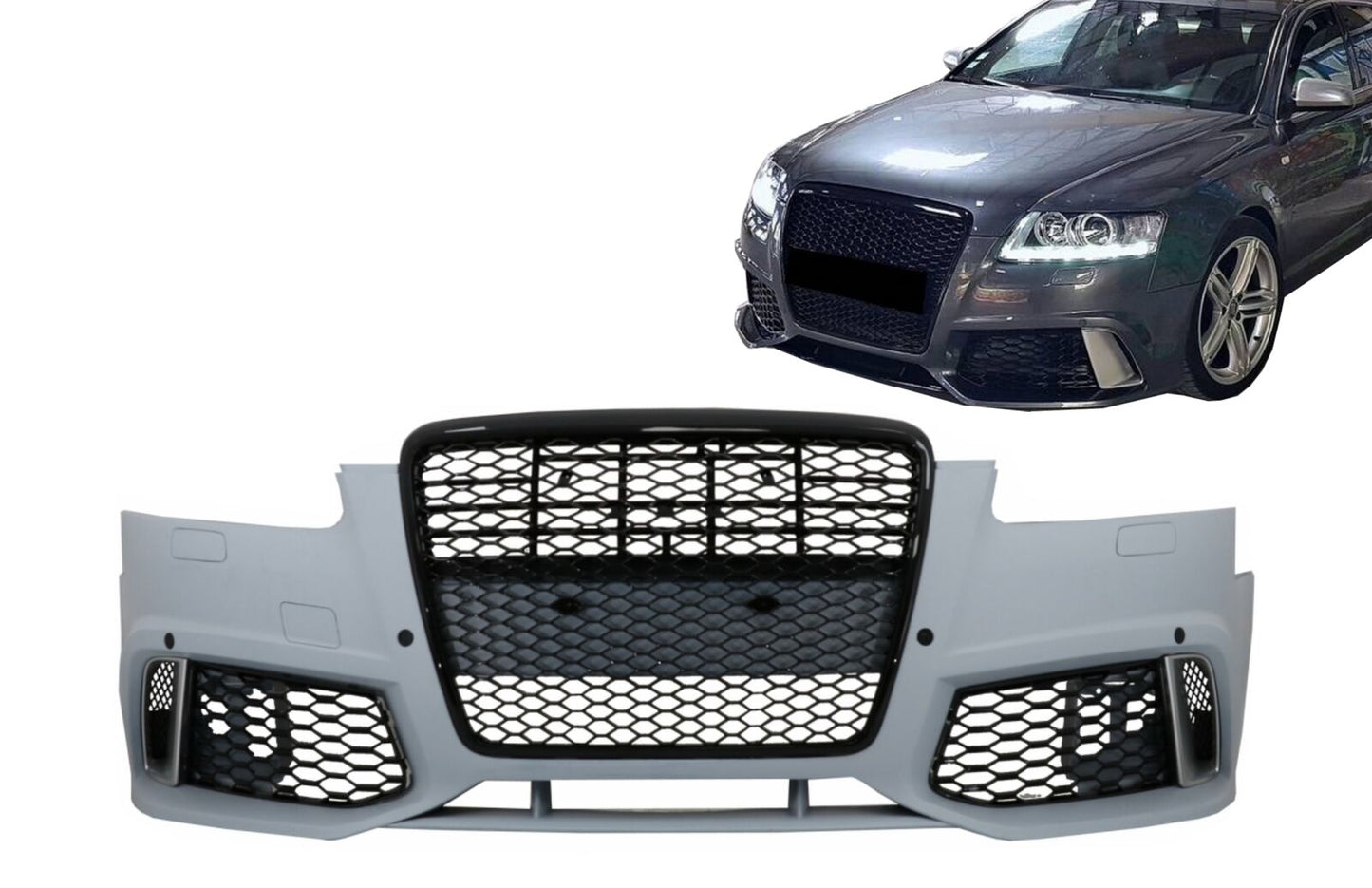 Paraurti anteriore per Audi A6 C6 4F berlina avant 2004-2010 RS6 look pettine miele griglie-mostra il titolo originaleTesto originaleFront Bumper for Audi A6 C6 4F Sedan Avant 2004-2010 RS6 Look Honey Comb Grilles