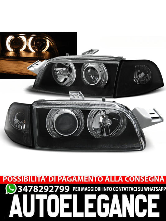BLACK ANGEL EYES HEADLIGHTS SUITABLE FOR FIAT PUNTO 1 11.93-09.99