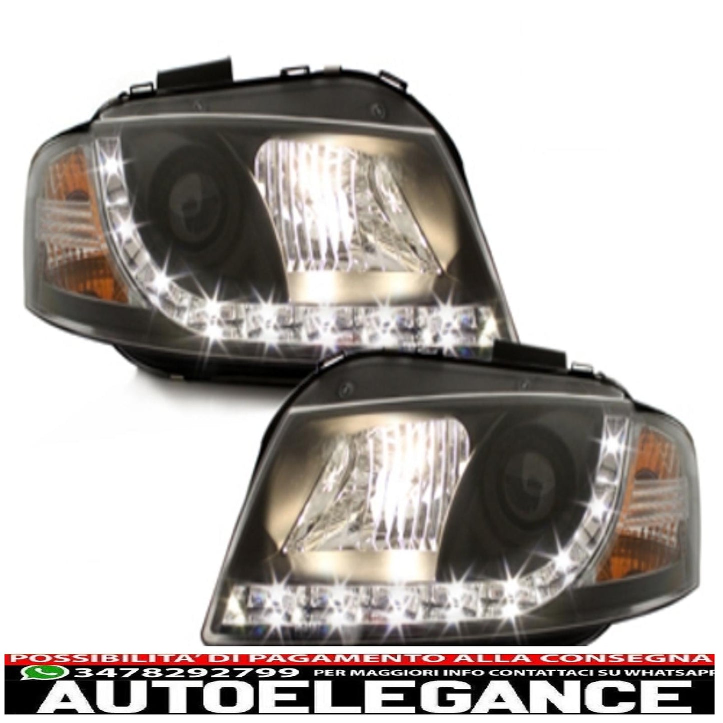 fari led drl luce diurna adatti per audi a3 8p (05.2003-03.2008) neri