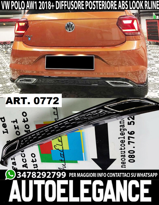 VW POLO AW1 2017+ REAR DIFFUSER UNDER BUMPER ABS LOOK RLINE R