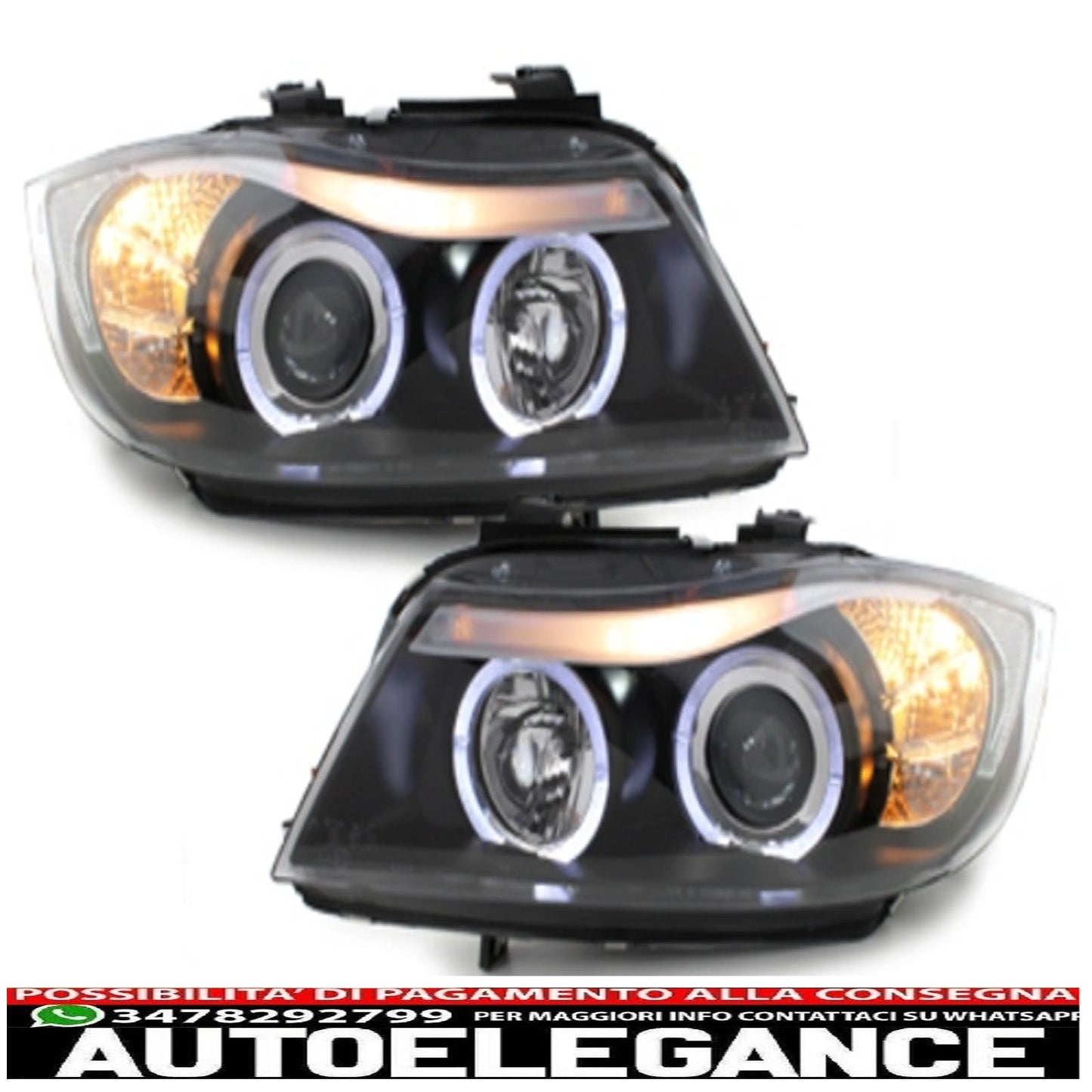 headlights suitable for bmw 3 series e90 sedan e91 touring (03.2005-08.2008) angel eye 2 black halo rims 