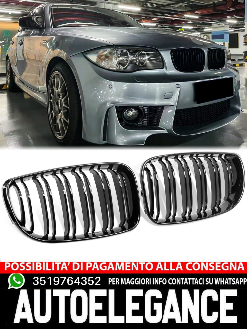 Griglia Rene doppia passerella adatta per BMW Serie 1 E81 E87 E88 2007-13 nero