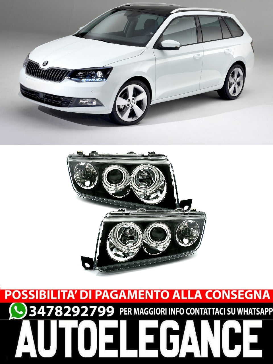 CCFL Angel Eyes Set Fari - Nero per Skoda Fabia 6A 12/99-3/07