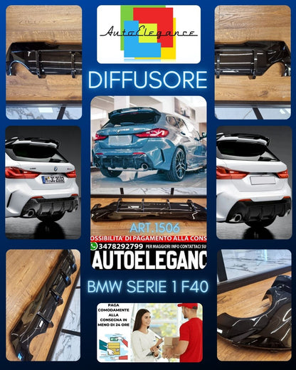 DIFFUSORE ADATTO PER BMW SERIE 1 F40 MSPORT NERO LUCIDO LOOK PERFORMANCE